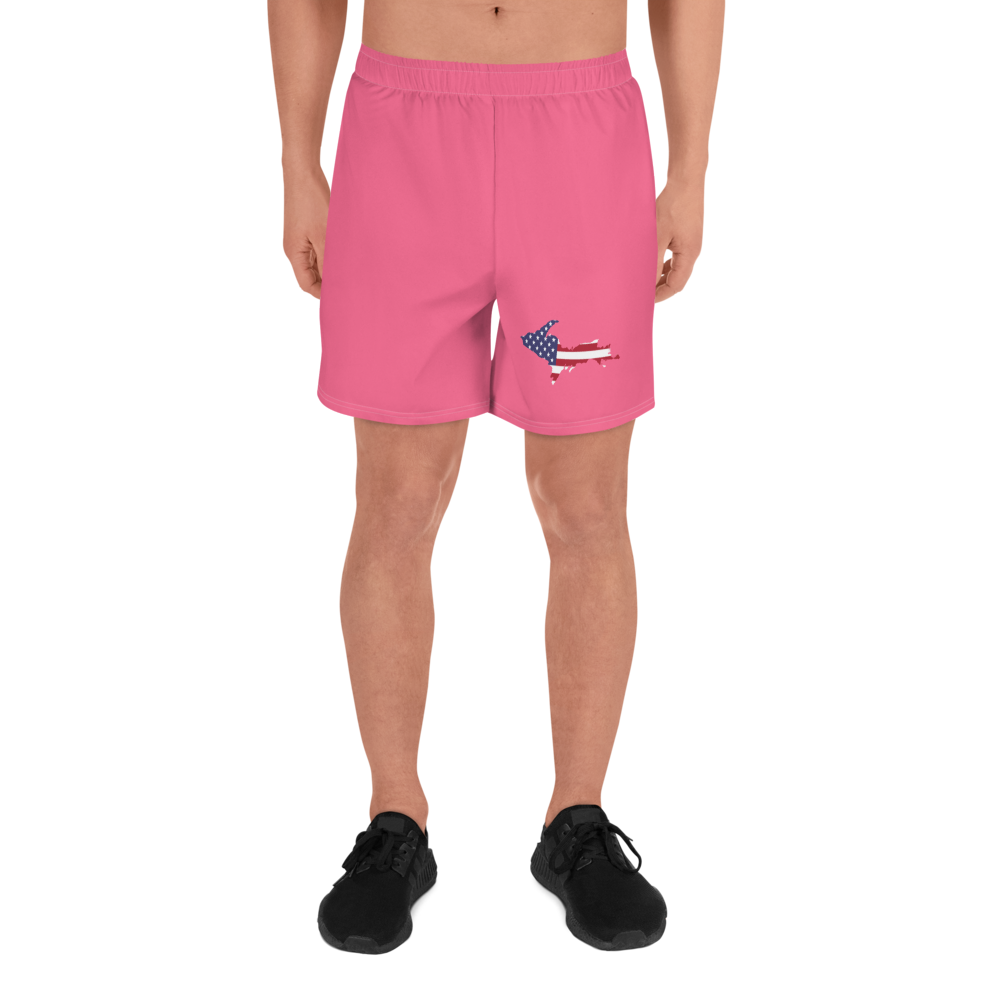 Michigan Upper Peninsula Athletic Shorts (w/ UP USA Flag) | Men's - Rhodochrosite Pink