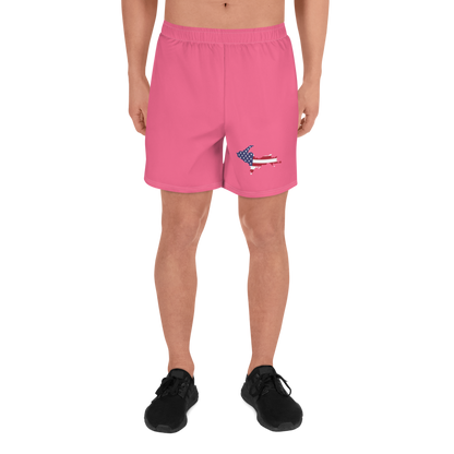 Michigan Upper Peninsula Athletic Shorts (w/ UP USA Flag) | Men's - Rhodochrosite Pink