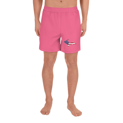 Michigan Upper Peninsula Athletic Shorts (w/ UP USA Flag) | Men's - Rhodochrosite Pink