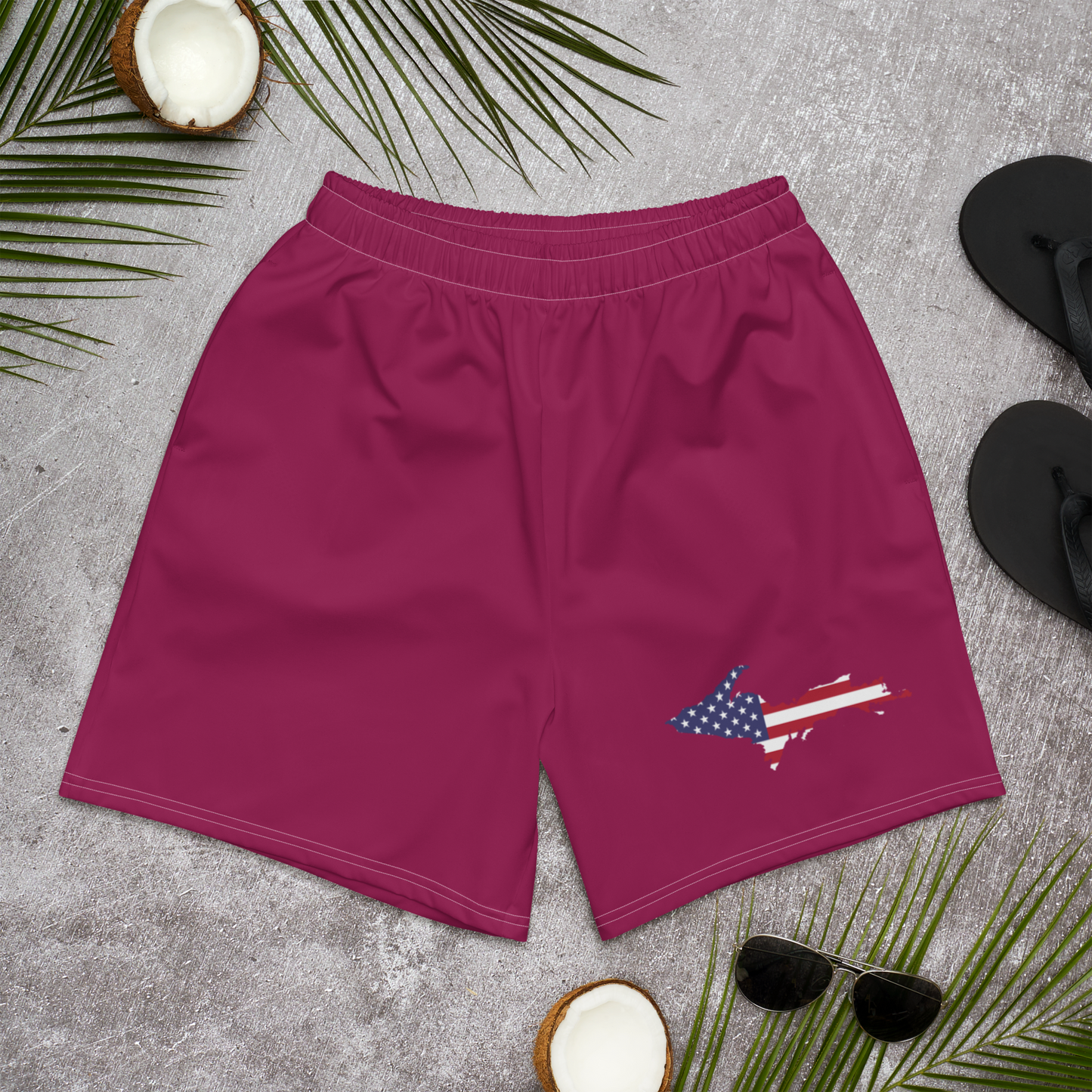 Michigan Upper Peninsula Athletic Shorts (w/ UP USA Flag) | Men's - Ruby Red