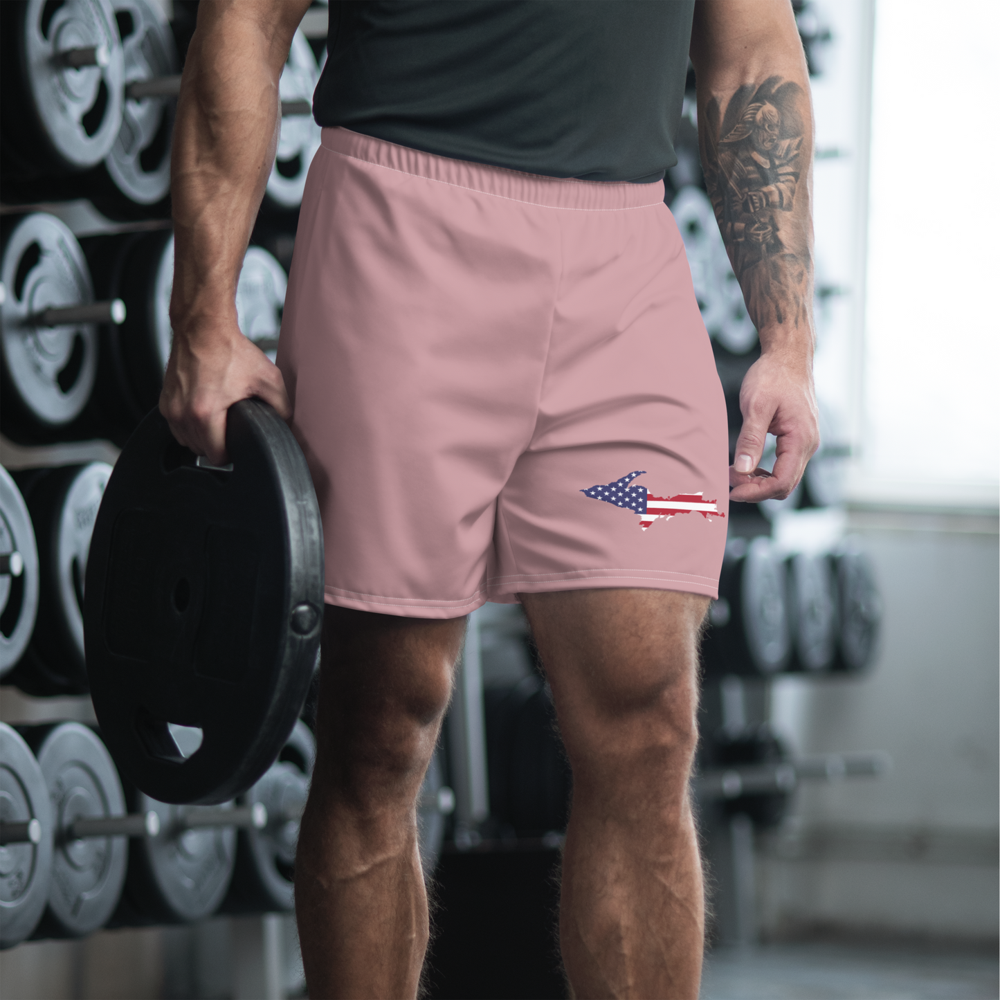 Michigan Upper Peninsula Athletic Shorts (w/ UP USA Flag) | Men's - Cherry Blossom Pink