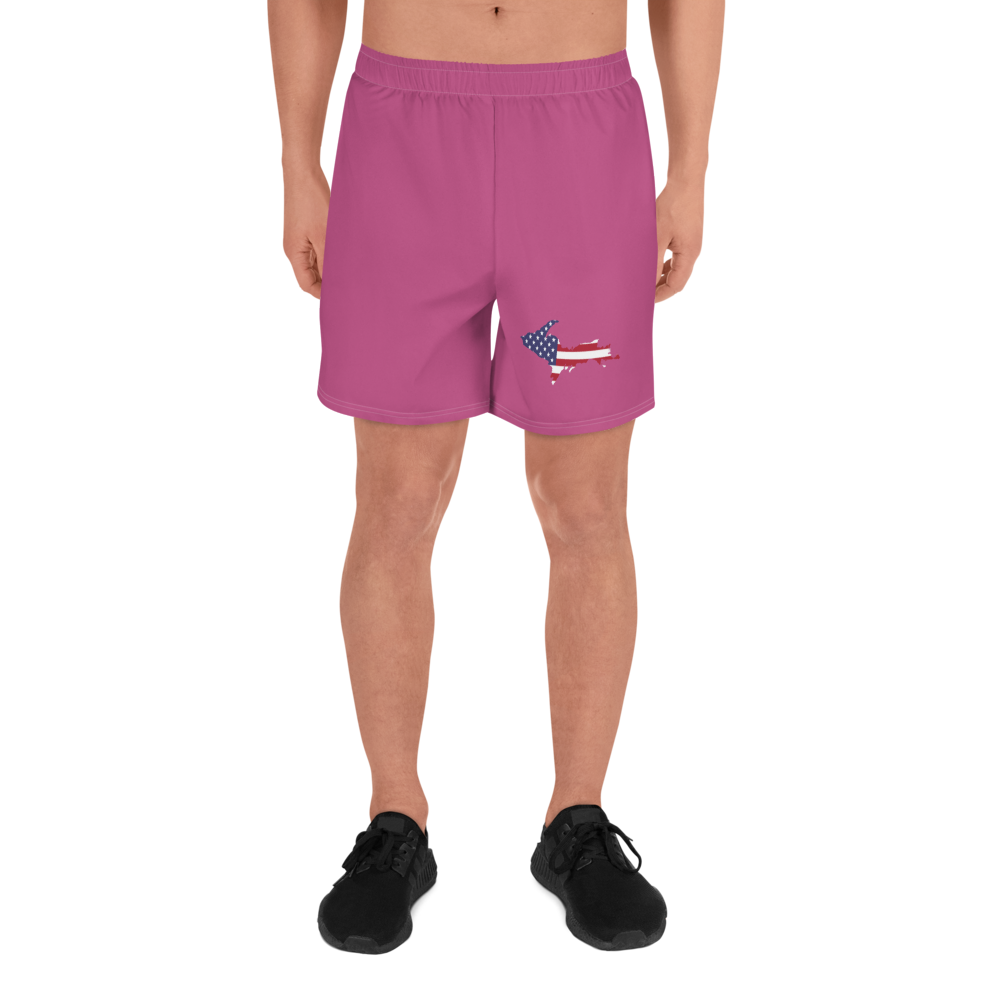 Michigan Upper Peninsula Athletic Shorts (w/ UP USA Flag) | Men's - Apple Blossom Pink