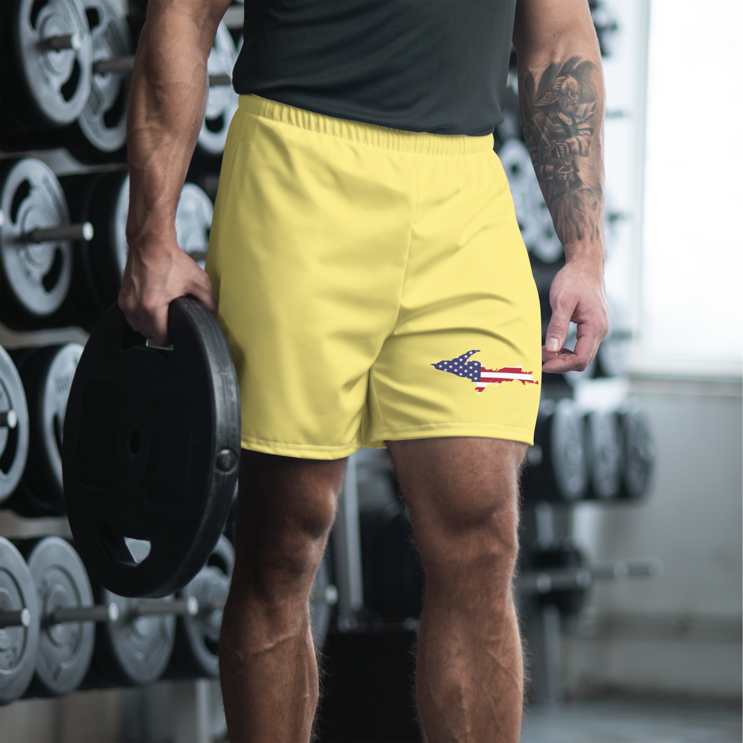 Michigan Upper Peninsula Athletic Shorts (w/ UP USA Flag) | Men's - Cherry Yellow