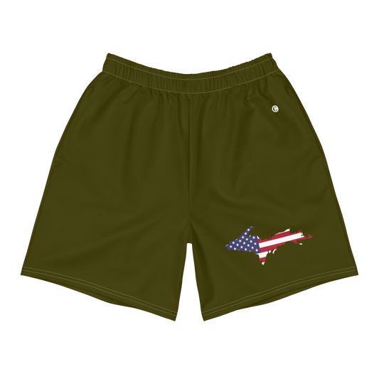 Michigan Upper Peninsula Athletic Shorts (w/ UP USA Flag) | Men's - Military Green