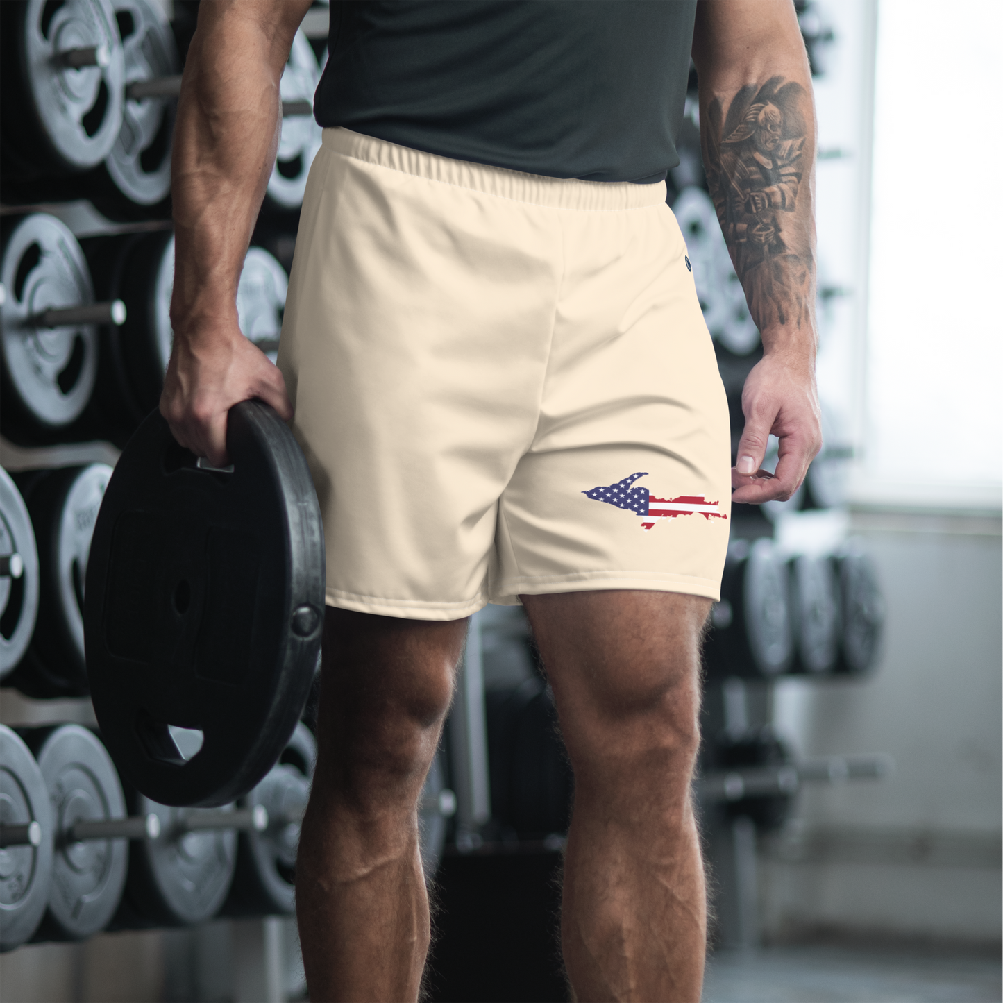 Michigan Upper Peninsula Athletic Shorts (w/ UP USA Flag) | Men's - Champagne White