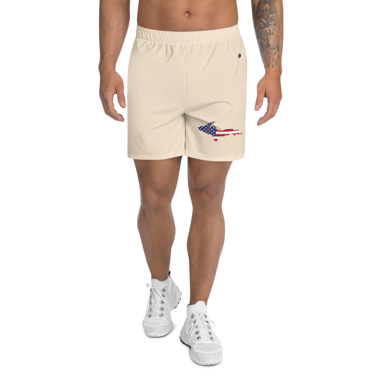 Michigan Upper Peninsula Athletic Shorts (w/ UP USA Flag) | Men's - Champagne White