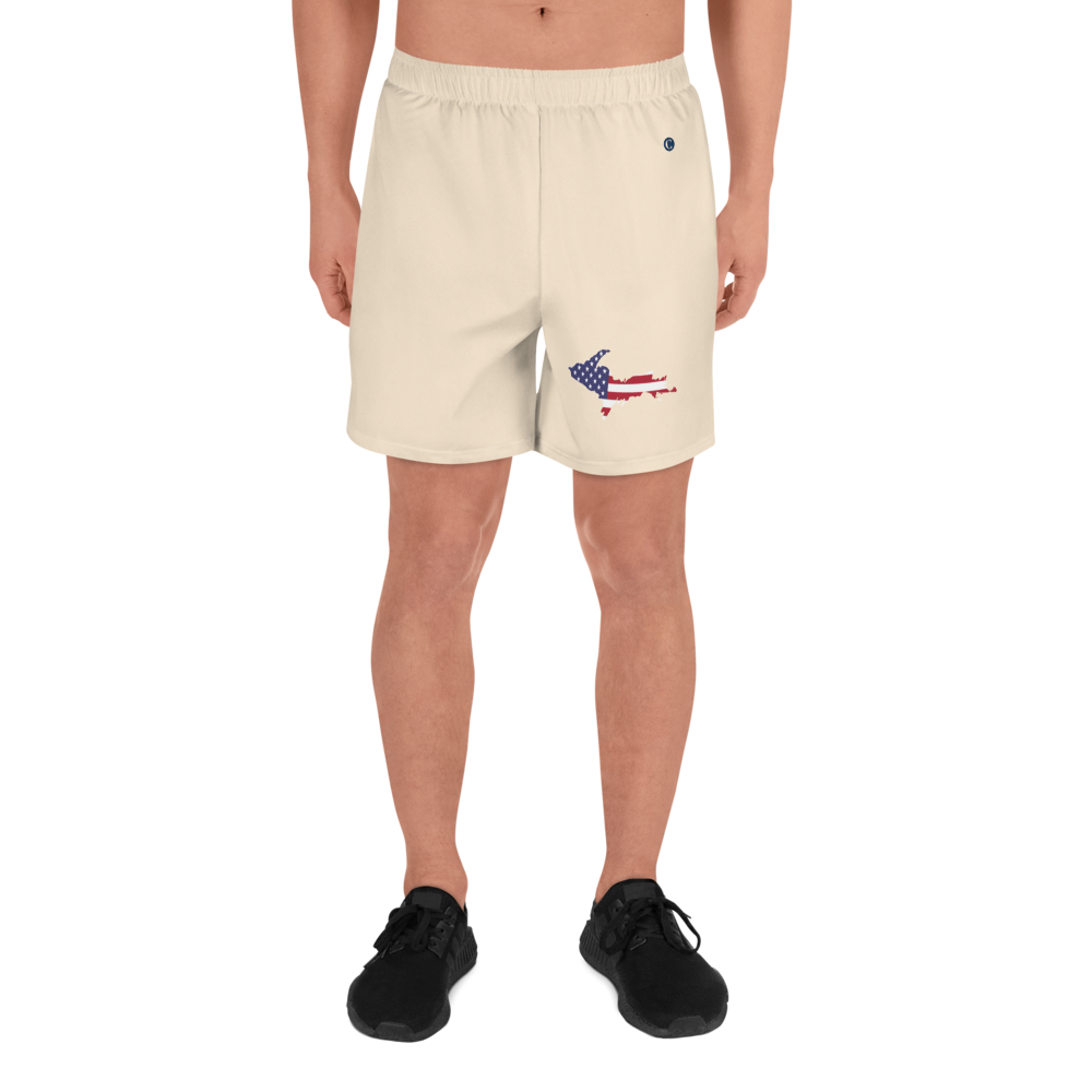 Michigan Upper Peninsula Athletic Shorts (w/ UP USA Flag) | Men's - Champagne White