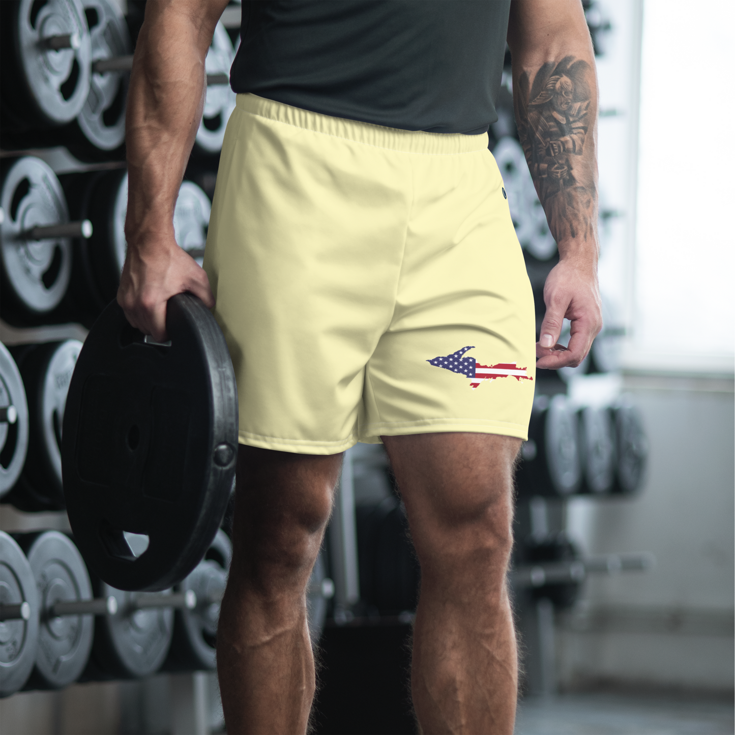 Michigan Upper Peninsula Athletic Shorts (w/ UP USA Flag) | Men's - Canary Yellow