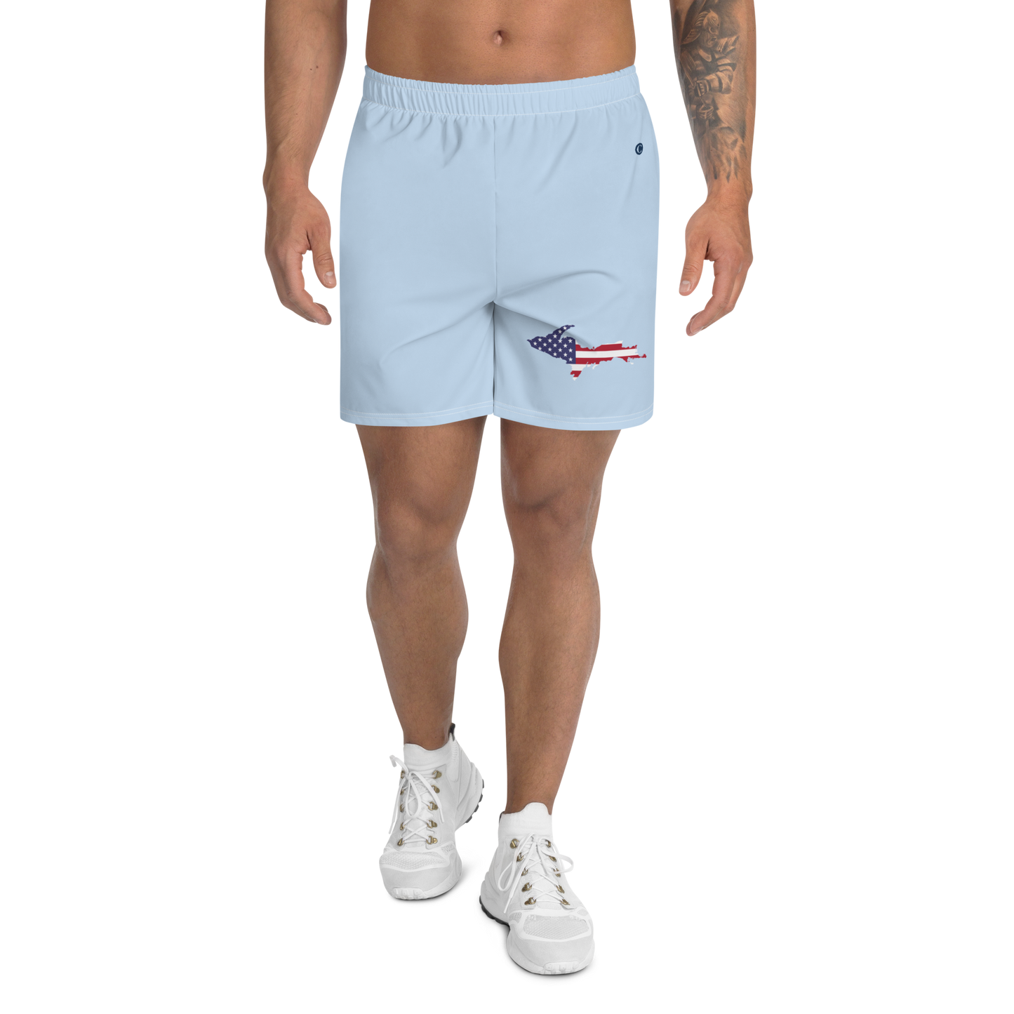 Michigan Upper Peninsula Athletic Shorts (w/ UP USA Flag) | Men's - Light Blue