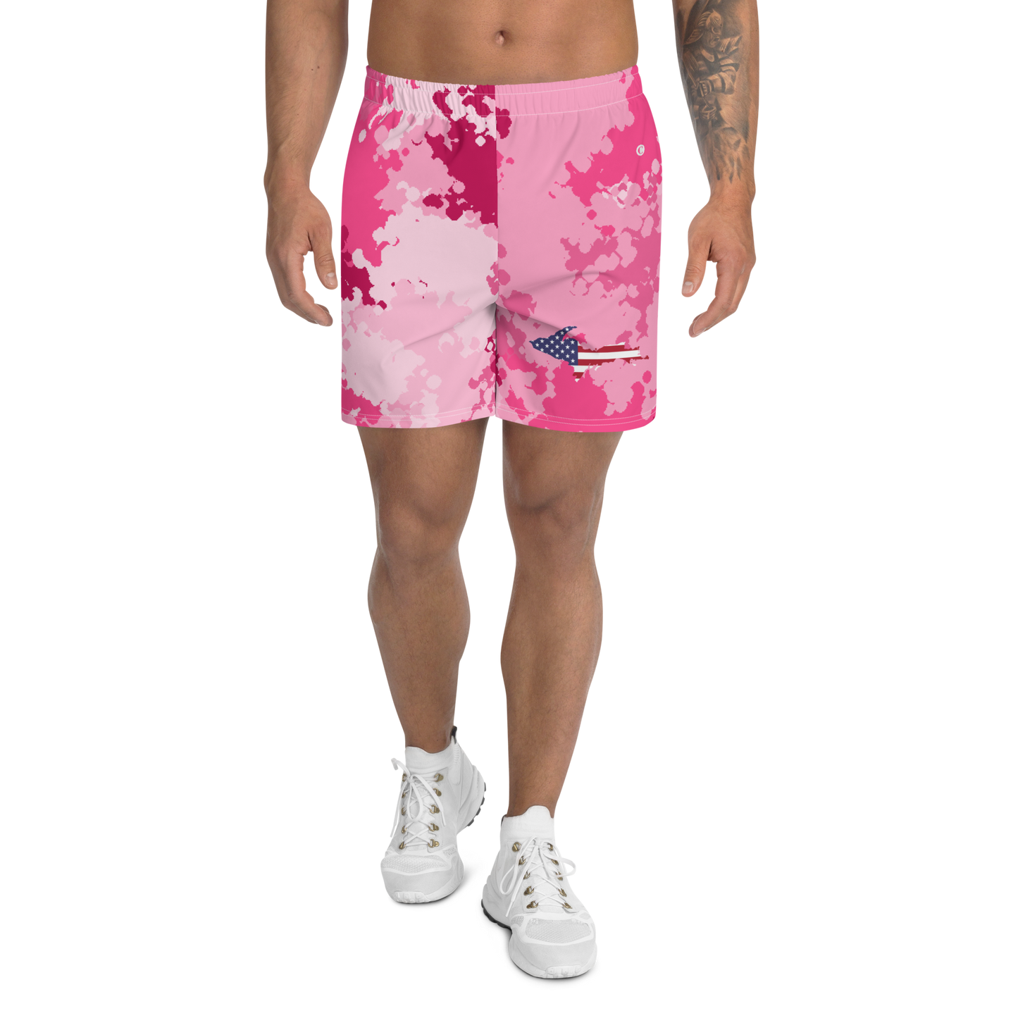 Michigan Upper Peninsula Athletic Shorts (w/ UP USA Flag) | Men's - Pink Camo