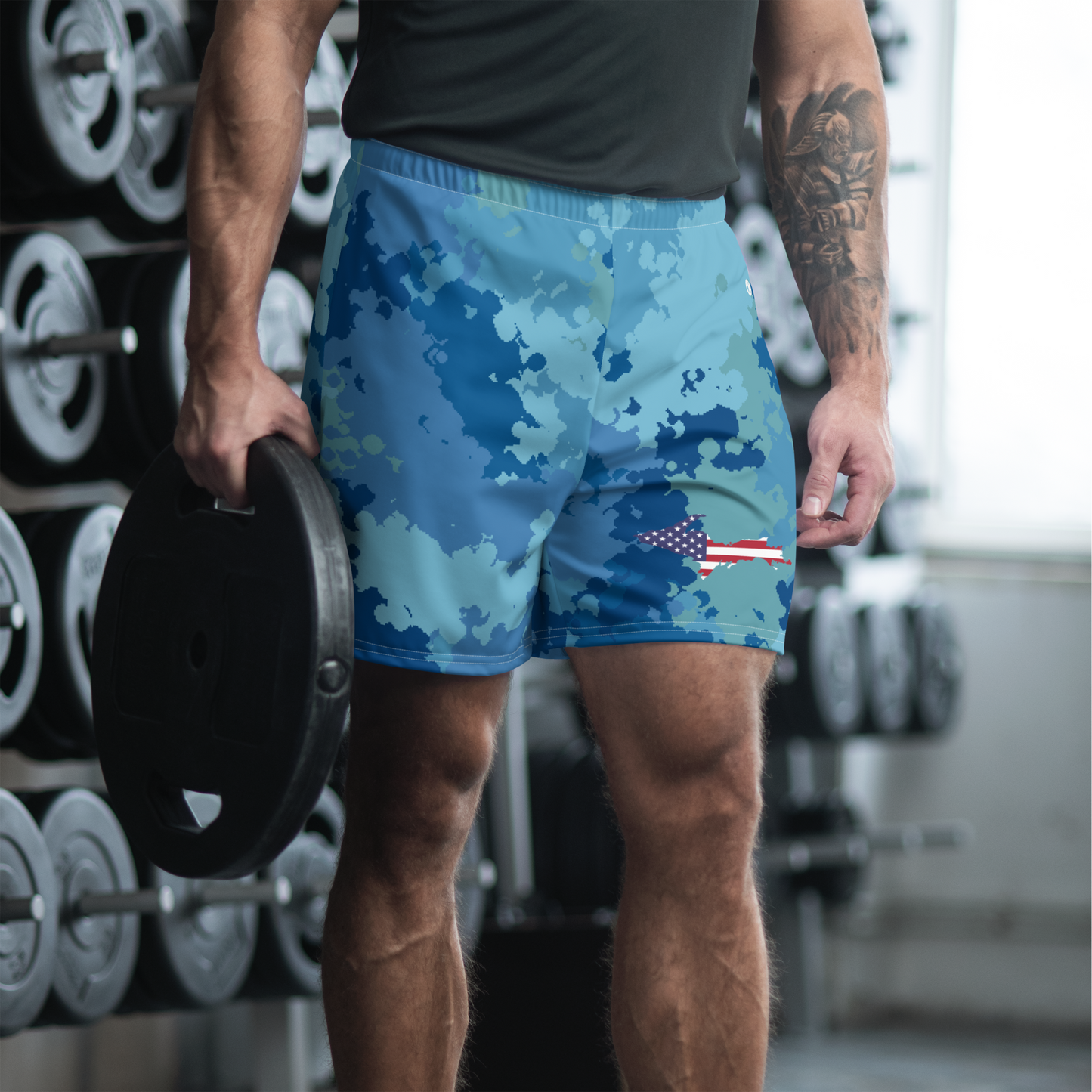 Michigan Upper Peninsula Athletic Shorts (w/ UP USA Flag) | Men's - Great Lakes Camo