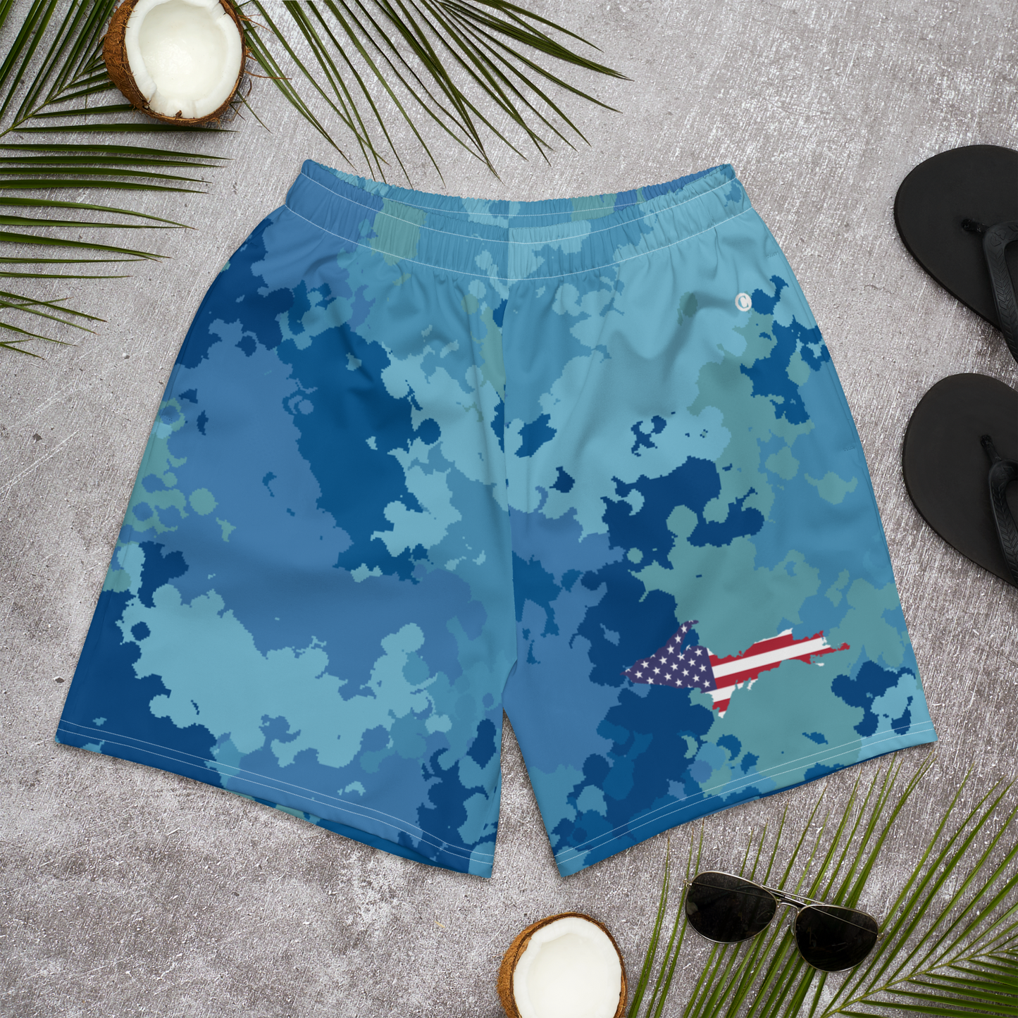 Michigan Upper Peninsula Athletic Shorts (w/ UP USA Flag) | Men's - Great Lakes Camo