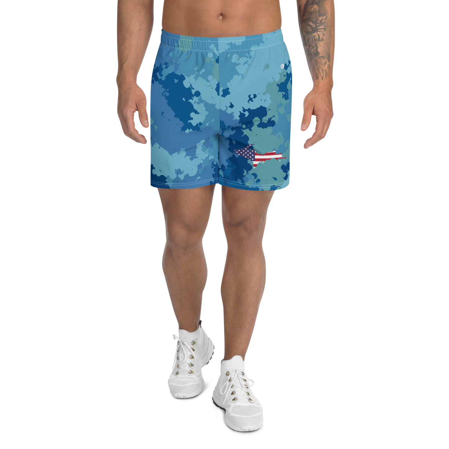 Michigan Upper Peninsula Athletic Shorts (w/ UP USA Flag) | Men's - Great Lakes Camo