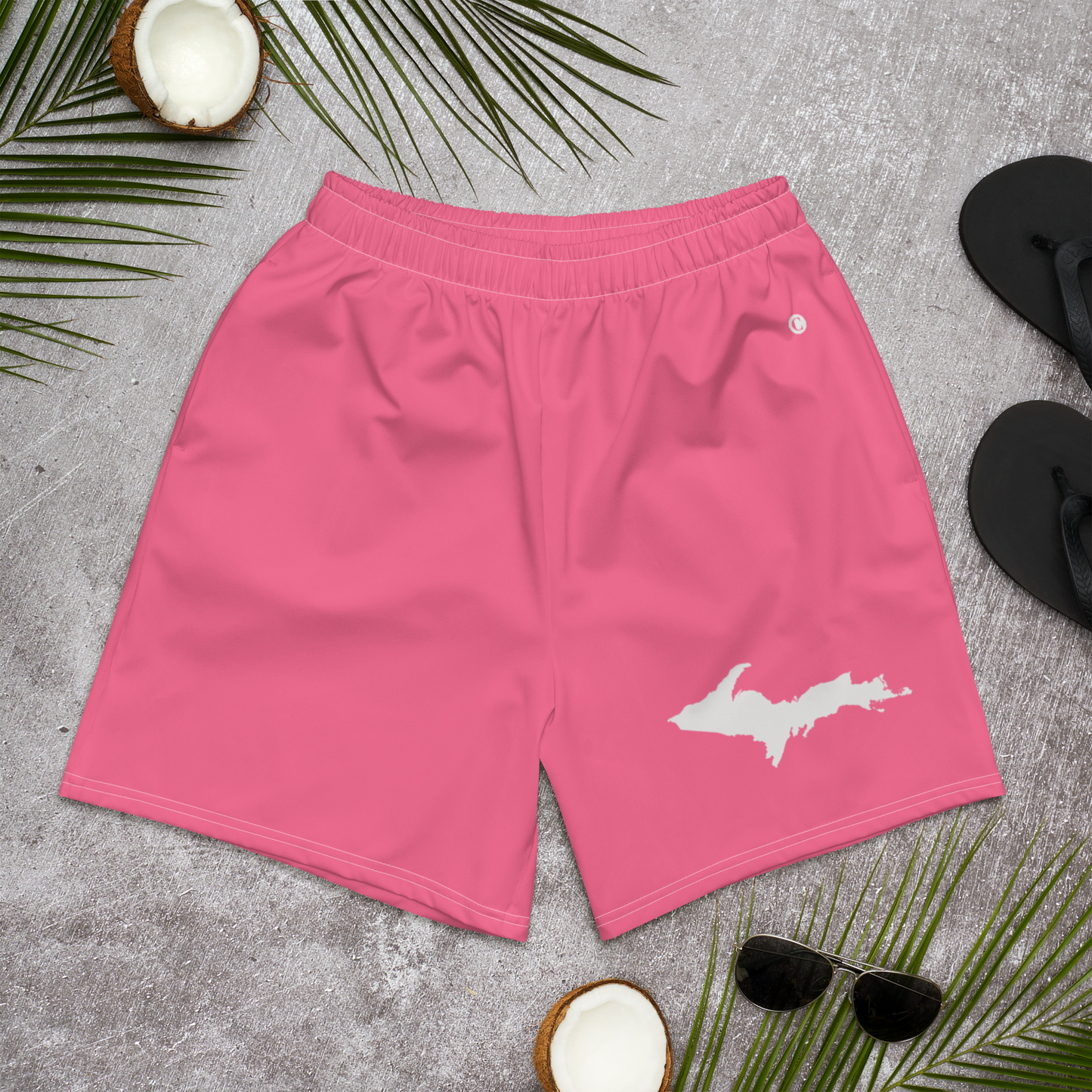 Michigan Upper Peninsula Athletic Shorts (w/ UP USA Flag) | Men's - Rhodochrosite Pink