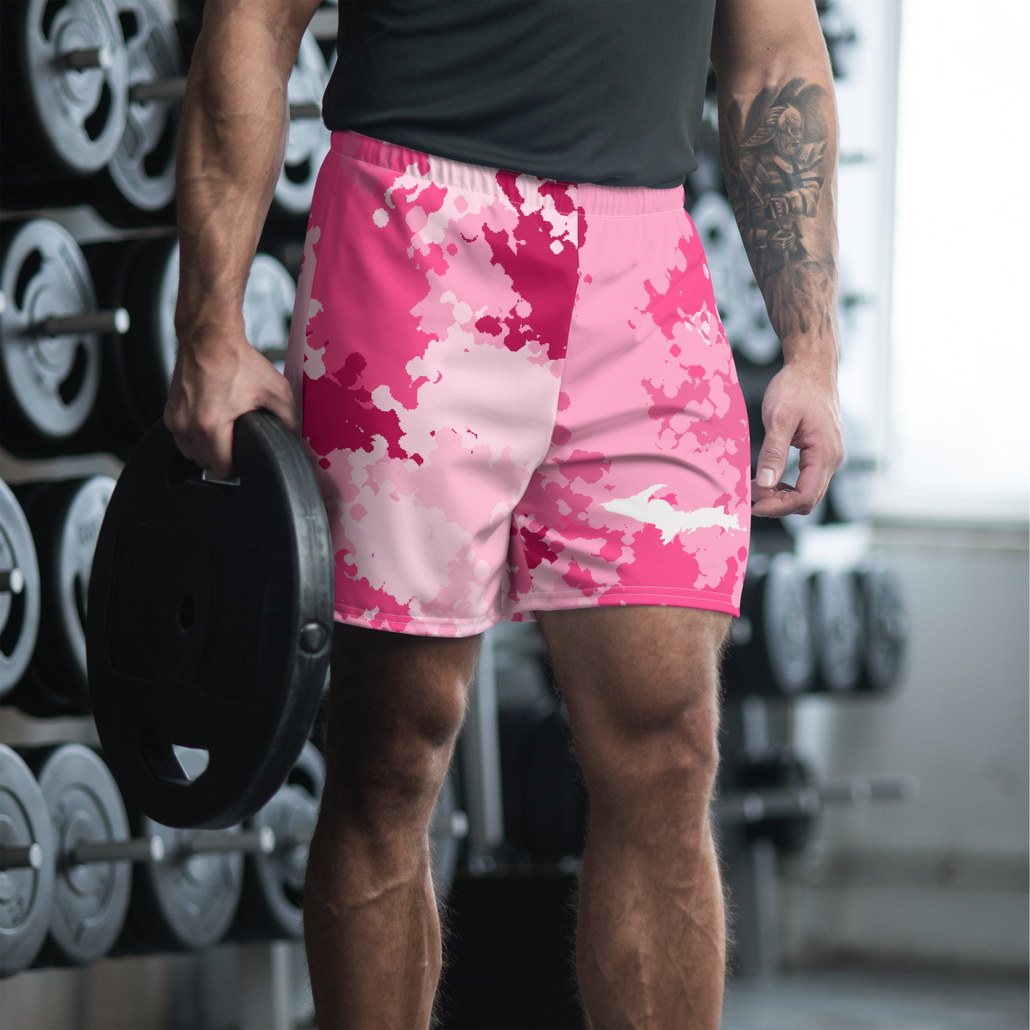 Michigan Upper Peninsula Athletic Shorts (w/ UP USA Flag) | Men's - Pink Camo