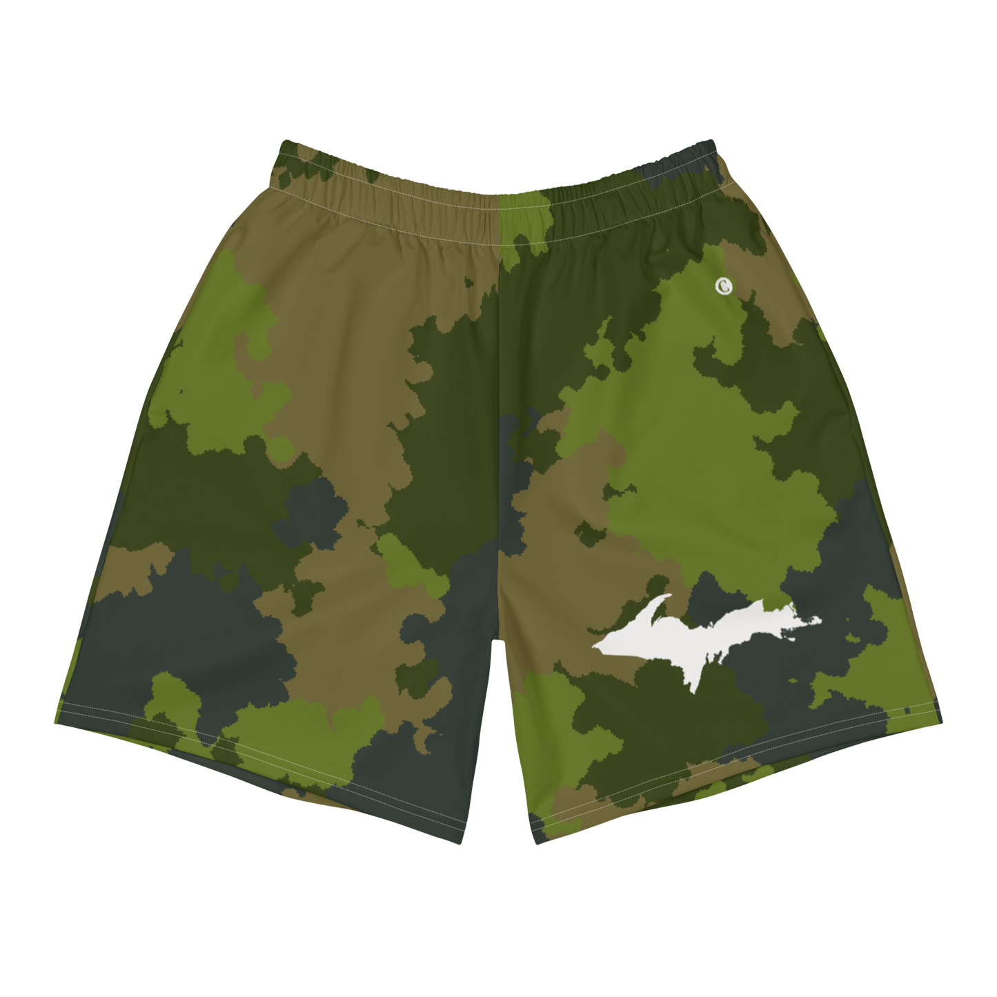 Michigan Upper Peninsula Athletic Shorts (w/ UP USA Flag) | Men's - Woodland Camo