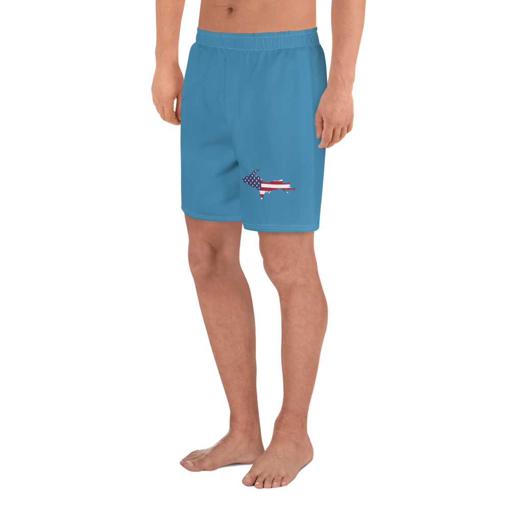 Michigan Upper Peninsula Athletic Shorts (w/ UP USA Flag) | Men's - Lake Michigan Blue