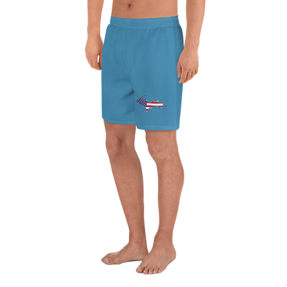 Michigan Upper Peninsula Athletic Shorts (w/ UP USA Flag) | Men's - Lake Michigan Blue