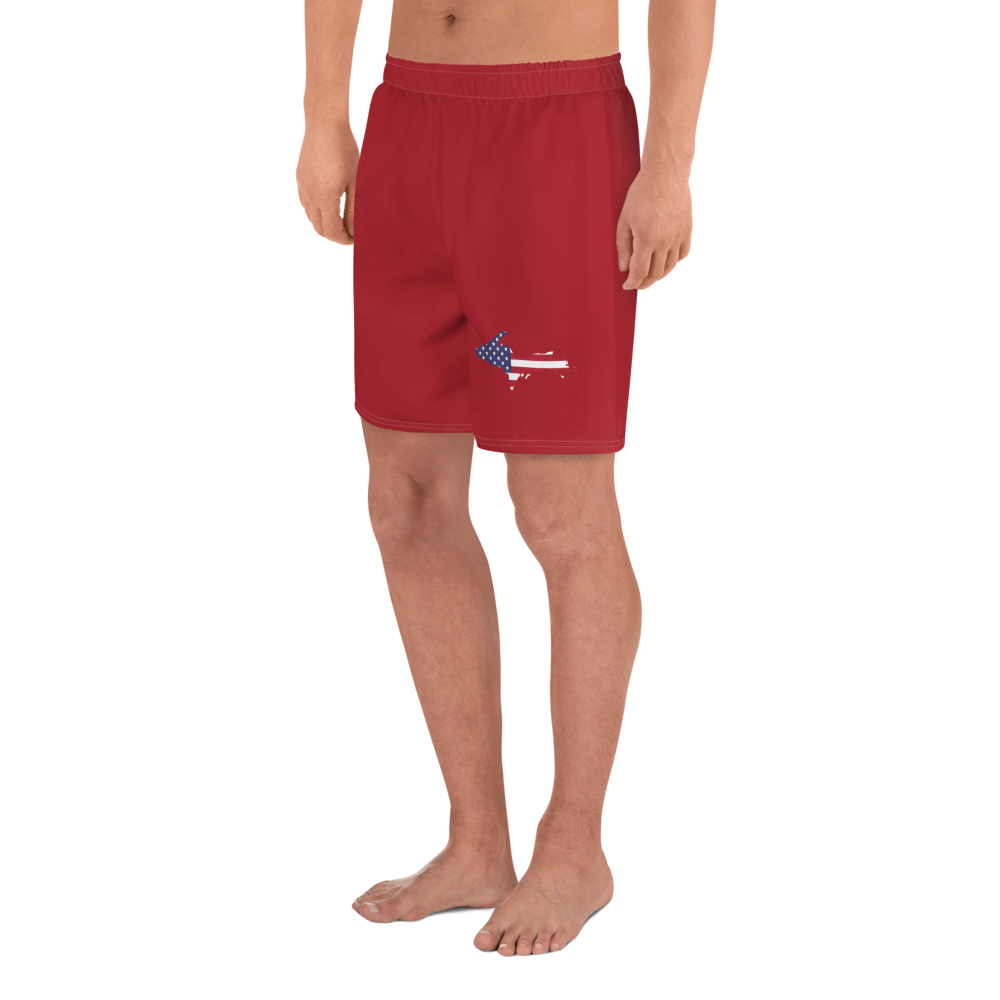 Michigan Upper Peninsula Athletic Shorts (w/ UP USA Flag) | Men's - Thimbleberry Red