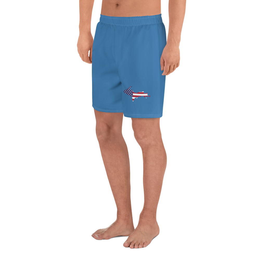 Michigan Upper Peninsula Athletic Shorts (w/ UP USA Flag) | Men's - Lake Superior Blue