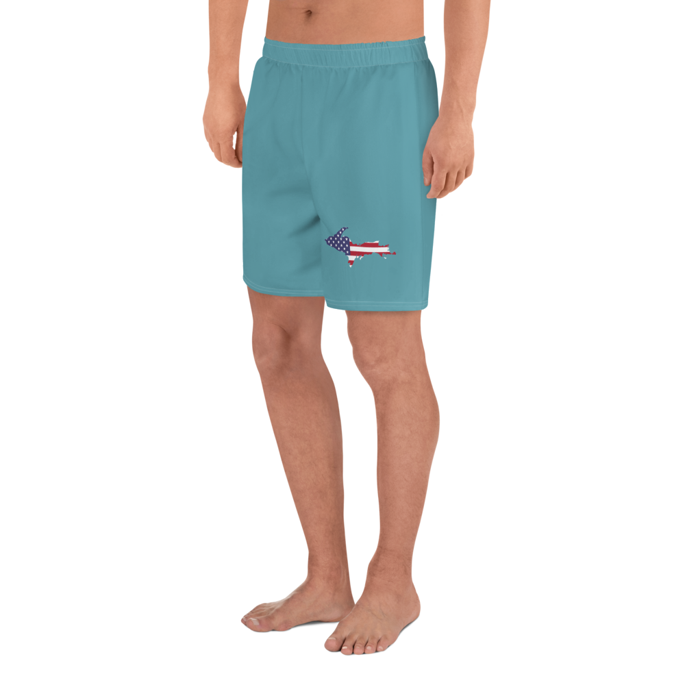 Michigan Upper Peninsula Athletic Shorts (w/ UP USA Flag) | Men's - Lake Huron Blue