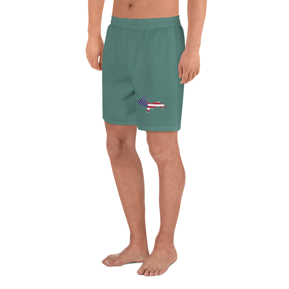 Michigan Upper Peninsula Athletic Shorts (w/ UP USA Flag) | Men's - Copper Green