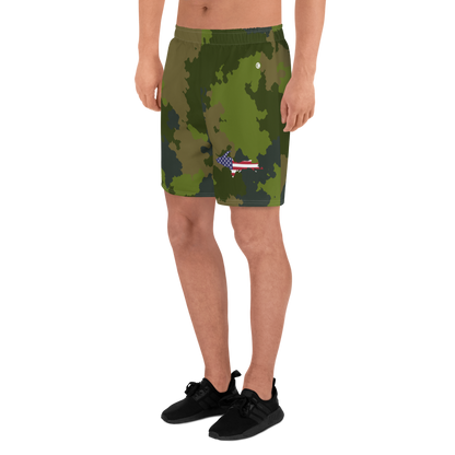 Michigan Upper Peninsula Athletic Shorts (w/ UP USA Flag) | Men's - Woodland Camo