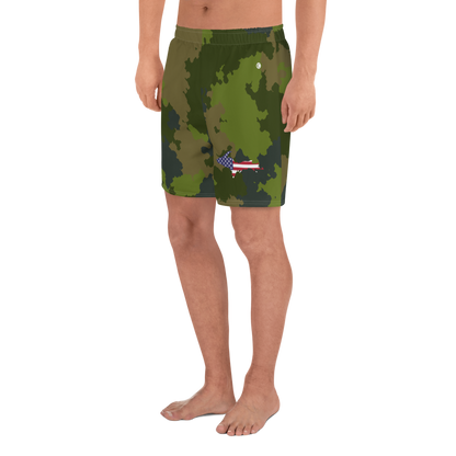 Michigan Upper Peninsula Athletic Shorts (w/ UP USA Flag) | Men's - Woodland Camo