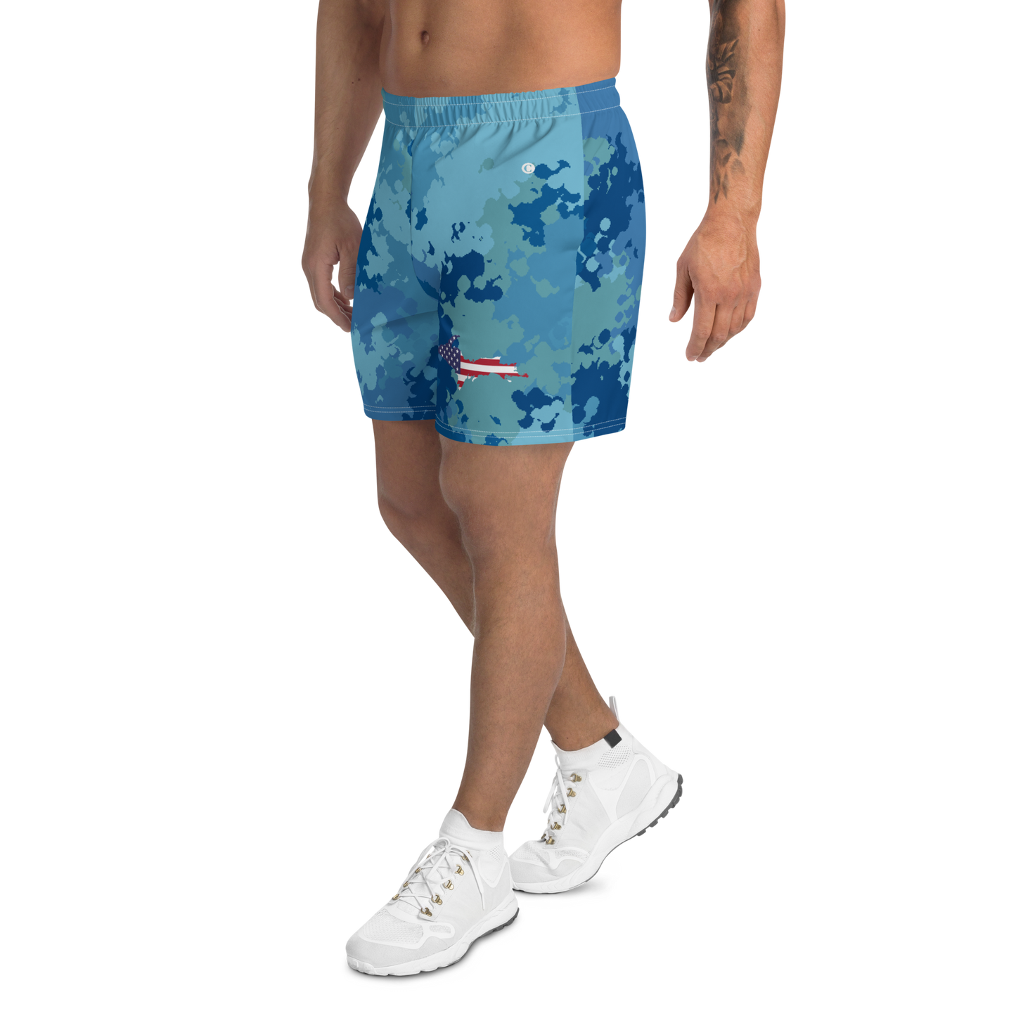 Michigan Upper Peninsula Athletic Shorts (w/ UP USA Flag) | Men's - Great Lakes Camo