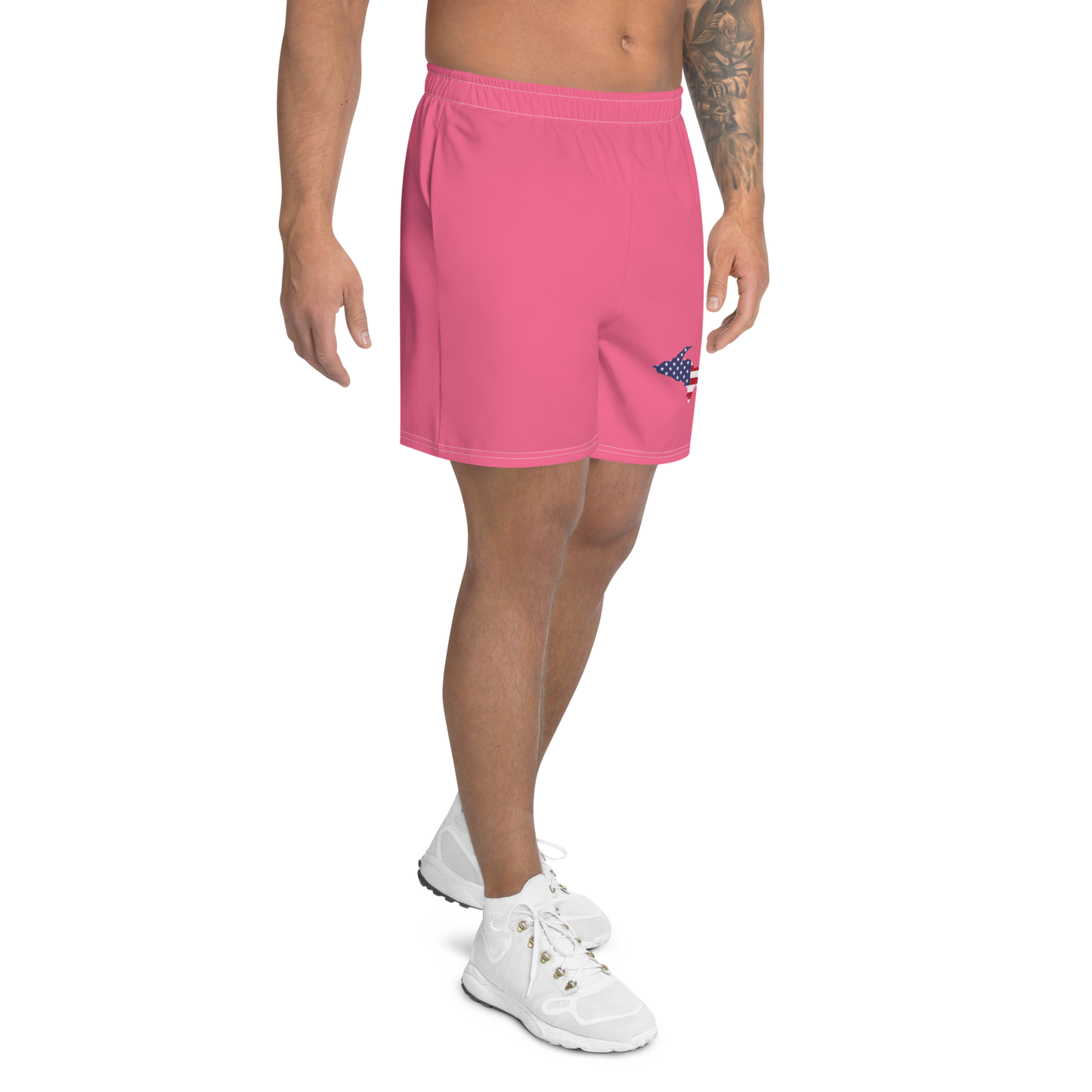 Michigan Upper Peninsula Athletic Shorts (w/ UP USA Flag) | Men's - Rhodochrosite Pink