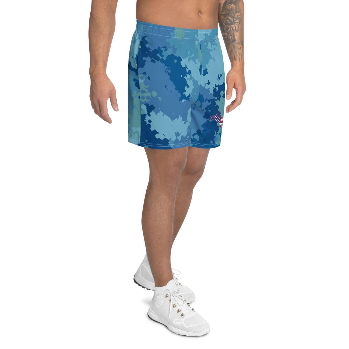 Michigan Upper Peninsula Athletic Shorts (w/ UP USA Flag) | Men's - Great Lakes Camo