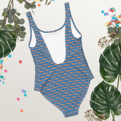 Michigan Upper Peninsula One-Piece Swimsuit (w/ Copper UP Pattern) | Lake Superior Blue