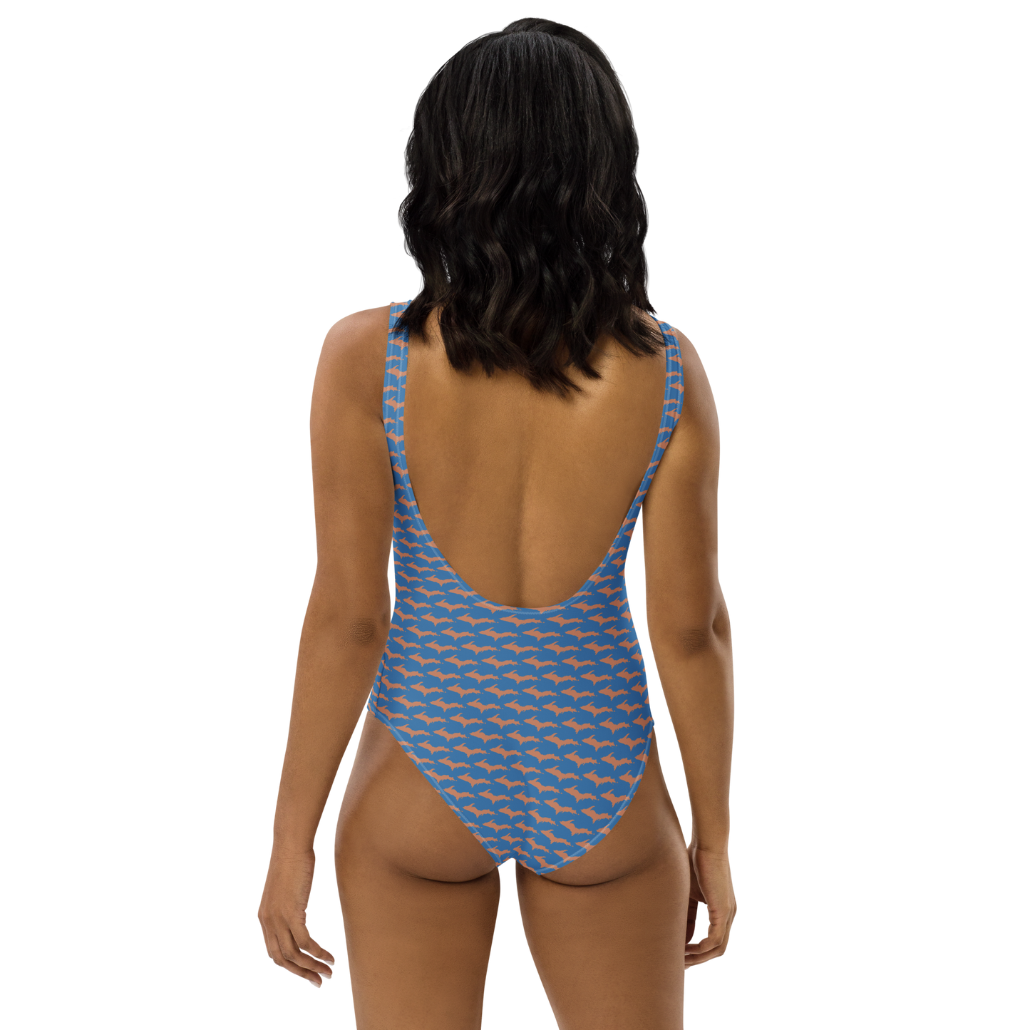 Michigan Upper Peninsula One-Piece Swimsuit (w/ Copper UP Pattern) | Lake Superior Blue