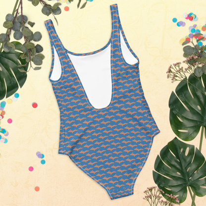 Michigan Upper Peninsula One-Piece Swimsuit (w/ Copper UP Pattern) | Lake Superior Blue