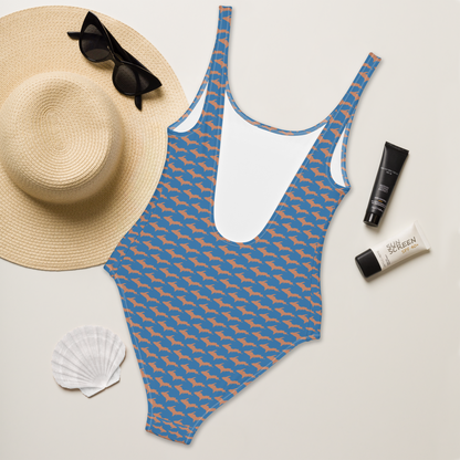 Michigan Upper Peninsula One-Piece Swimsuit (w/ Copper UP Pattern) | Lake Superior Blue