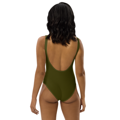 Michigan Upper Peninsula One-Piece Swimsuit (w/ UP Outline) | Military Green