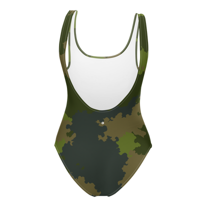 Michigan Upper Peninsula One-Piece Swimsuit (w/ UP Outline) | Woodland Camo