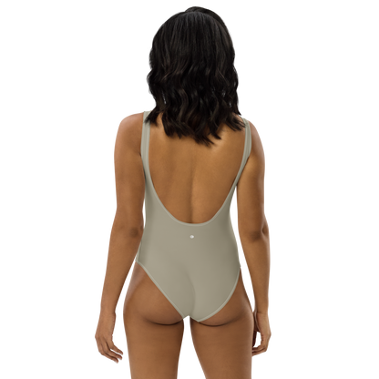 Michigan Upper Peninsula One-Piece Swimsuit (w/ UP USA Flag) | Petoskey Stone Beige