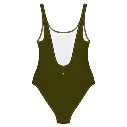 Michigan Upper Peninsula One-Piece Swimsuit (w/ UP USA Flag) | Military Green