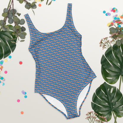 Michigan Upper Peninsula One-Piece Swimsuit (w/ Copper UP Pattern) | Lake Superior Blue