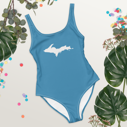 Michigan Upper Peninsula One-Piece Swimsuit (w/ UP Outline) | Lake Michigan Blue