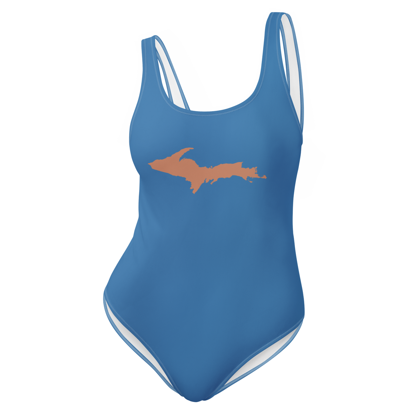 Michigan Upper Peninsula One-Piece Swimsuit (w/ Copper Outline) | Lake Superior Blue