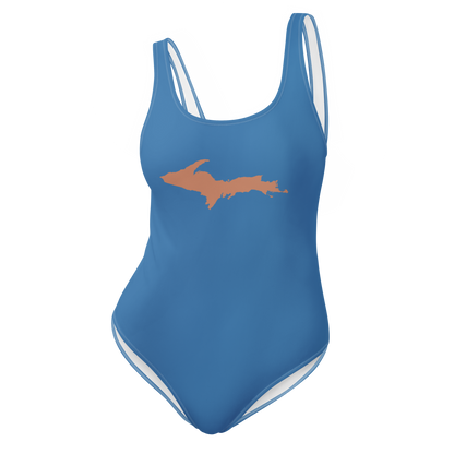 Michigan Upper Peninsula One-Piece Swimsuit (w/ Copper Outline) | Lake Superior Blue