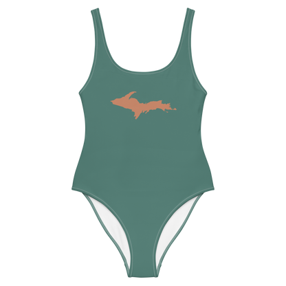 Michigan Upper Peninsula One-Piece Swimsuit (w/ Copper Outline) | Copper Green