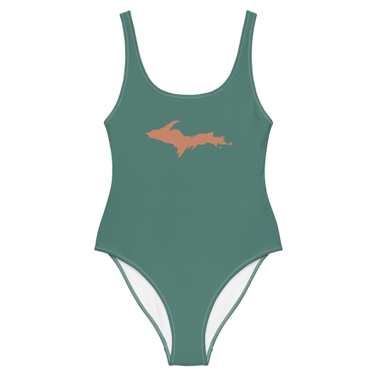 Michigan Upper Peninsula One-Piece Swimsuit (w/ Copper Outline) | Copper Green