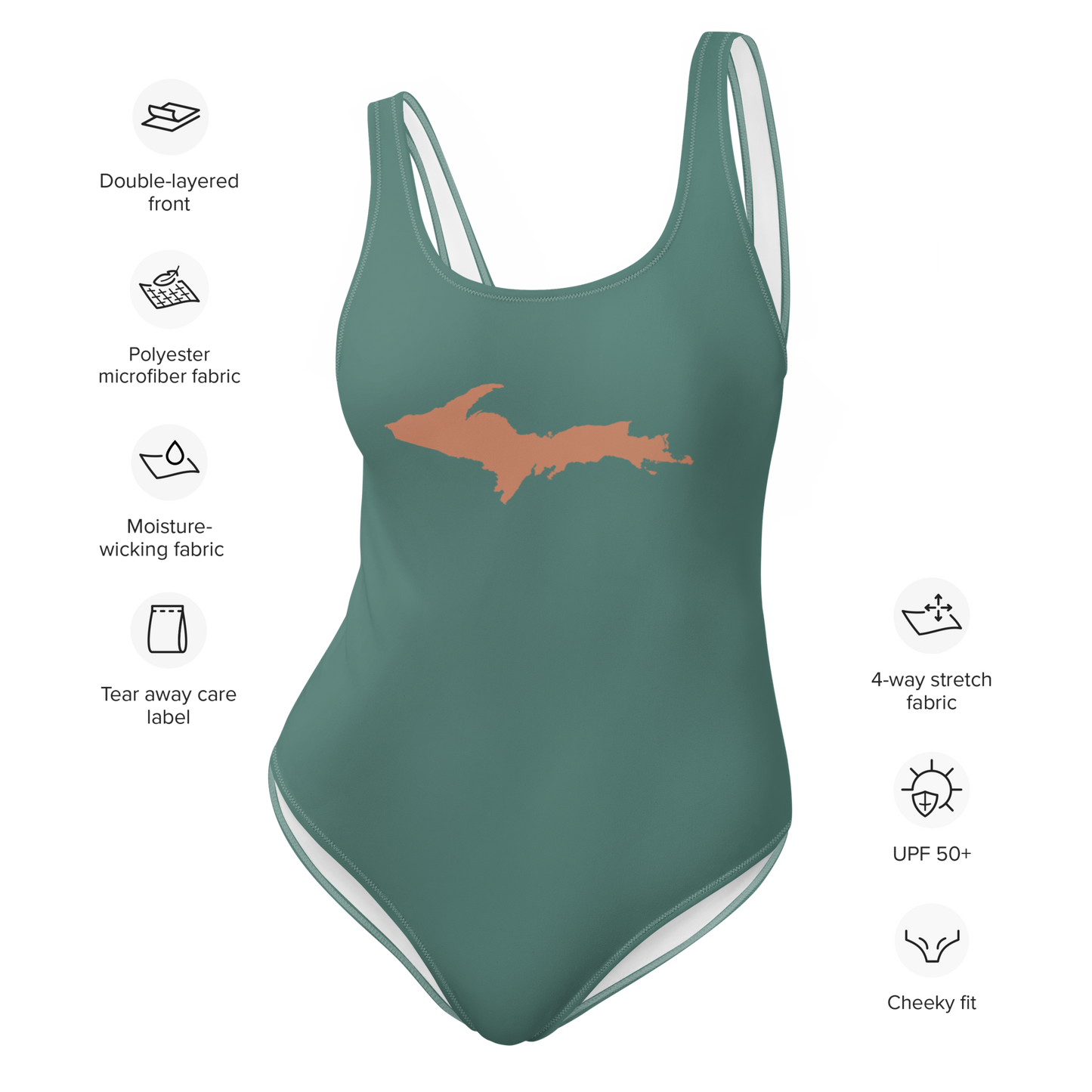 Michigan Upper Peninsula One-Piece Swimsuit (w/ Copper Outline) | Copper Green