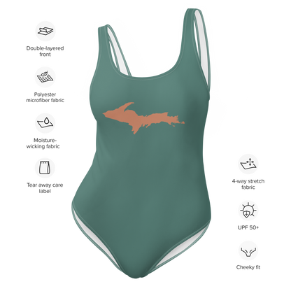 Michigan Upper Peninsula One-Piece Swimsuit (w/ Copper Outline) | Copper Green