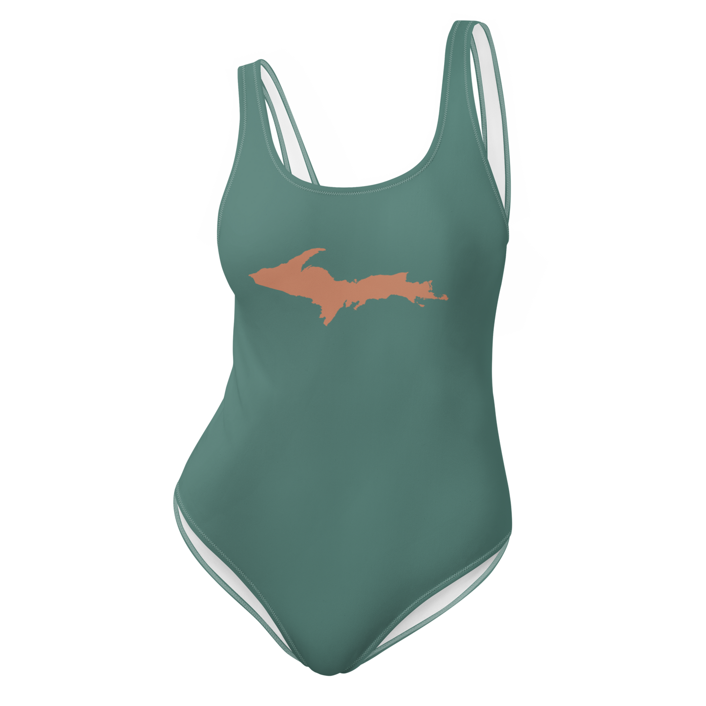 Michigan Upper Peninsula One-Piece Swimsuit (w/ Copper Outline) | Copper Green