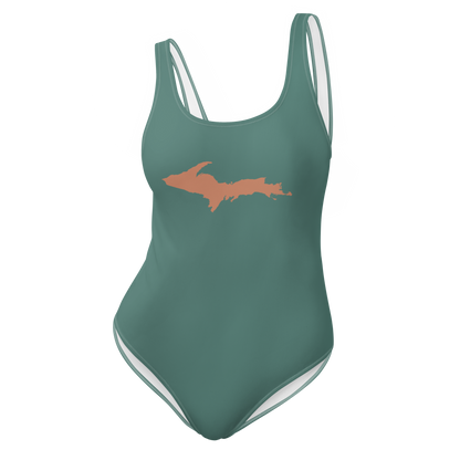 Michigan Upper Peninsula One-Piece Swimsuit (w/ Copper Outline) | Copper Green