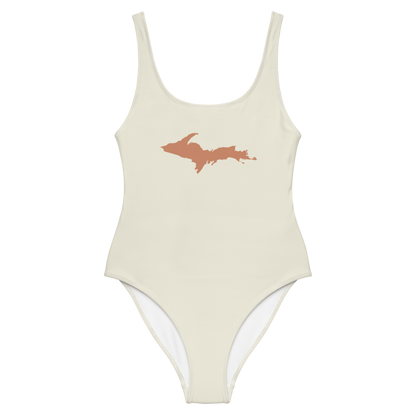 Michigan Upper Peninsula One-Piece Swimsuit (w/ Copper Outline) | Ivory